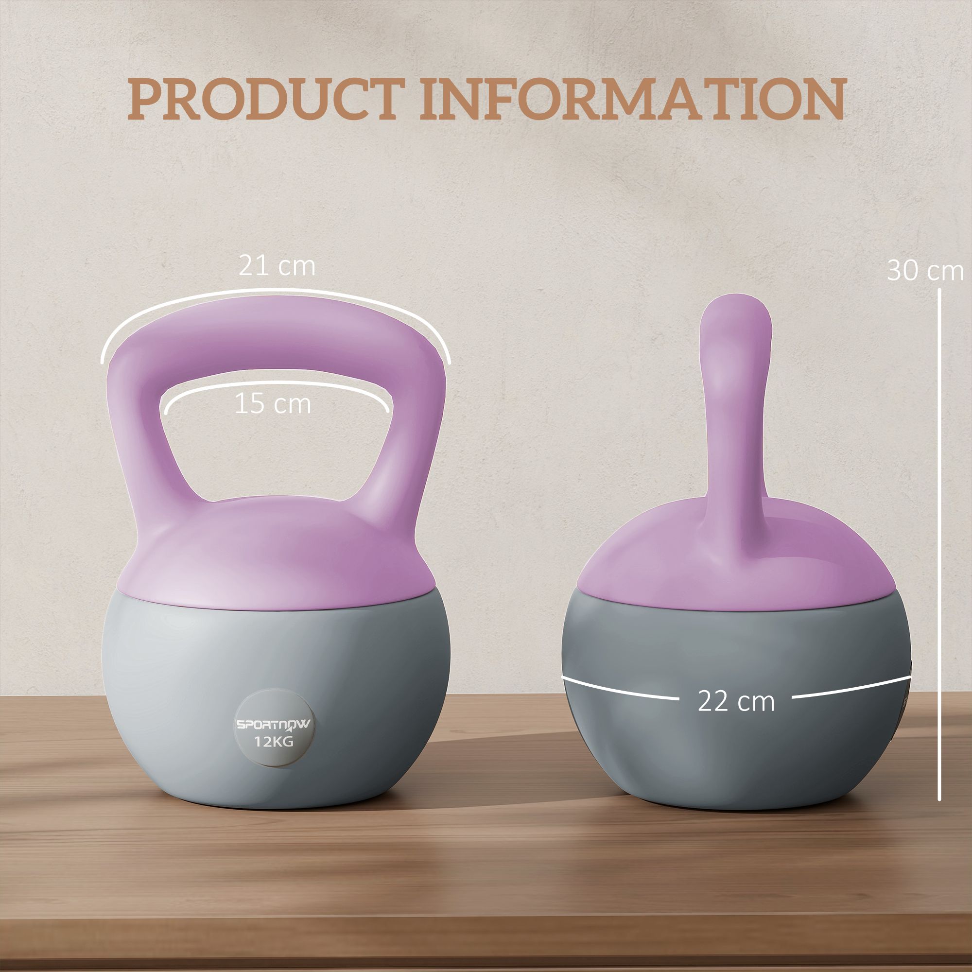 SPORTNOW 12KG Kettlebell with Soft Body and Non-Slip Handle, Purple, Grey image 3