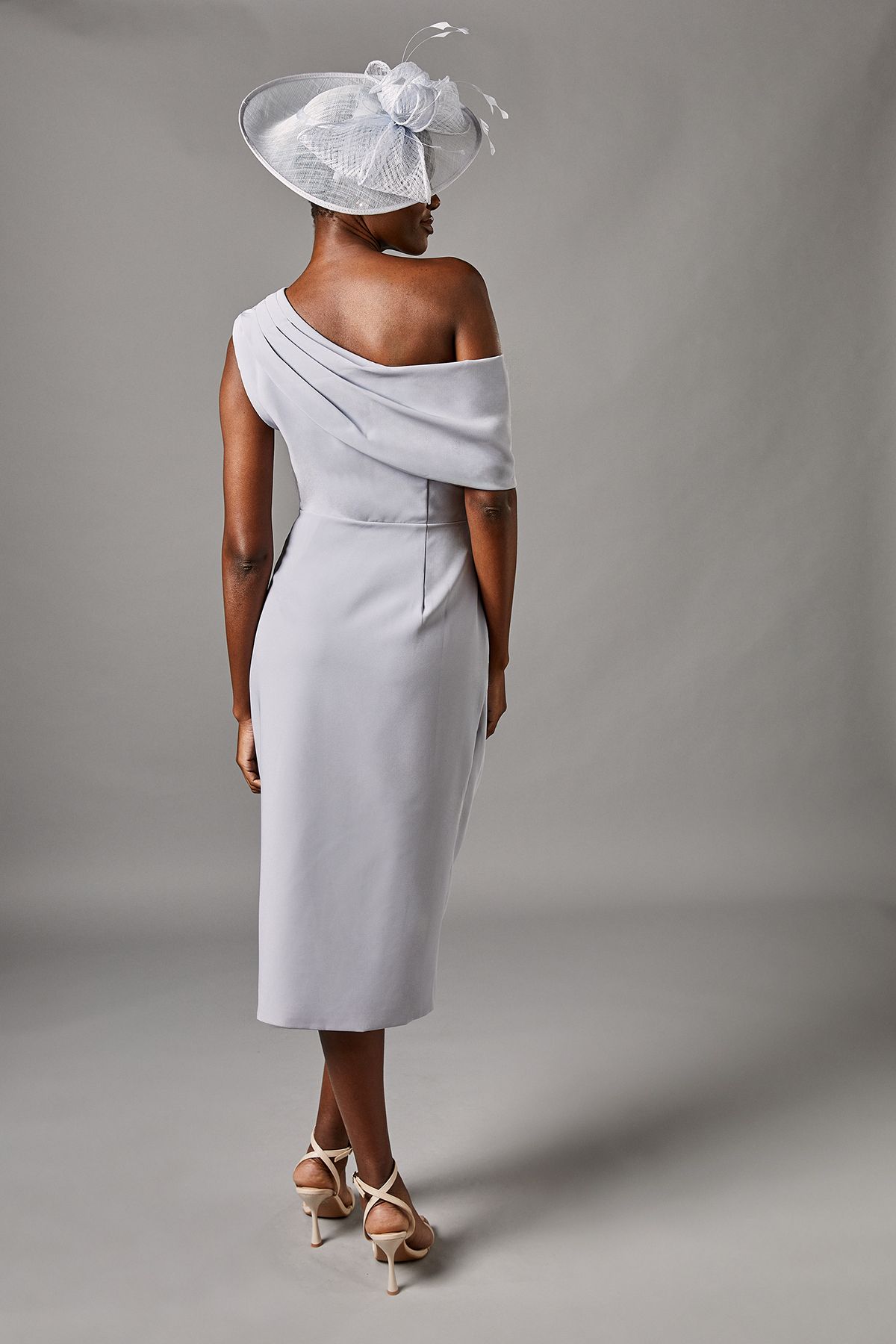 Coast One Shoulder Twist Front Pencil Dress Grey Blue image 3