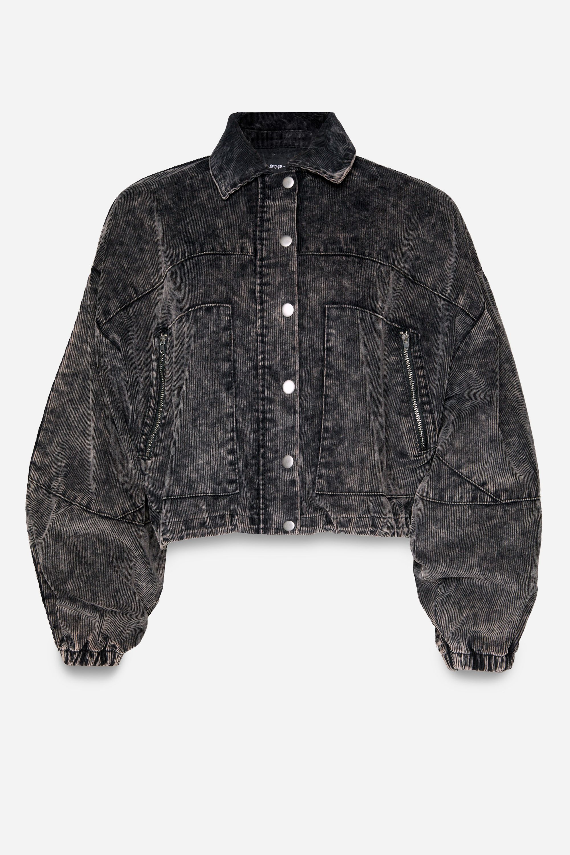 NastyGal Cord Bomber Jacket Washed Black image 5