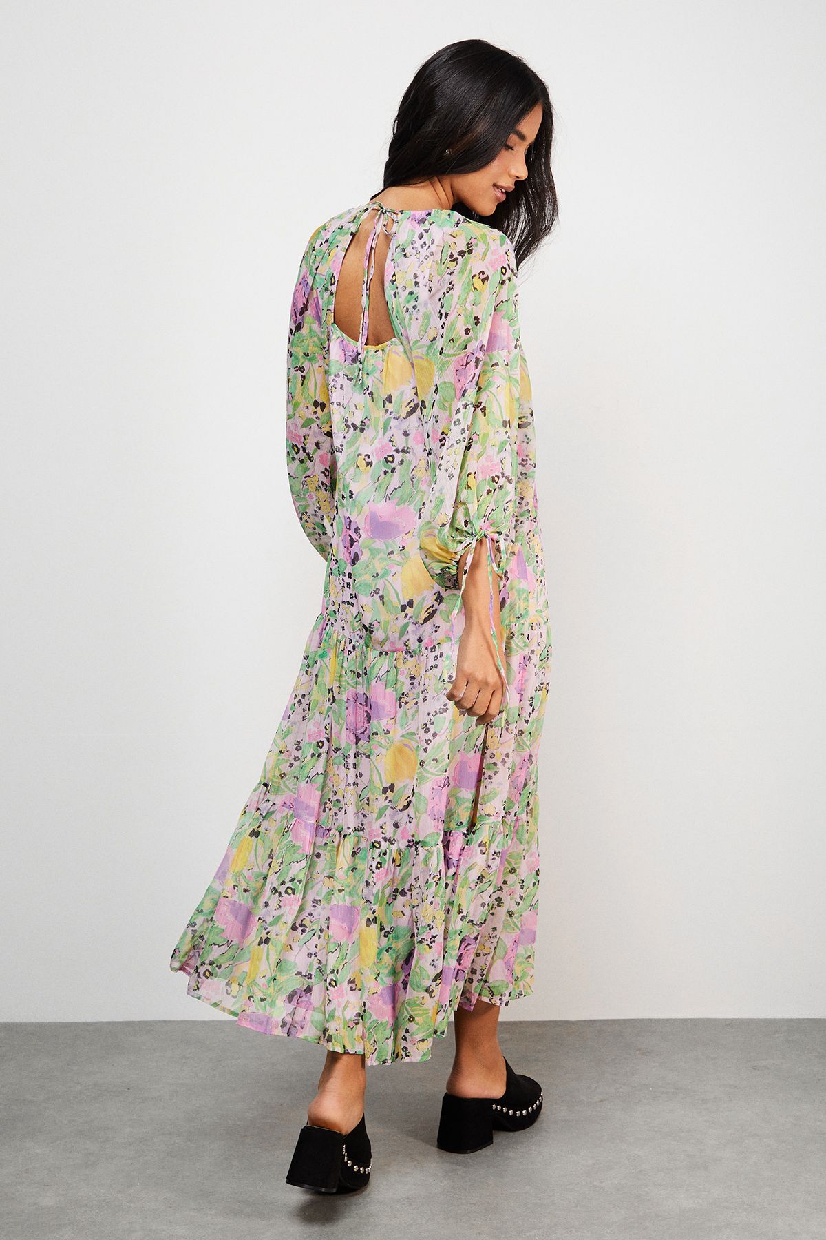 Warehouse Chiffon Batwing Midi Dress Floral image 3