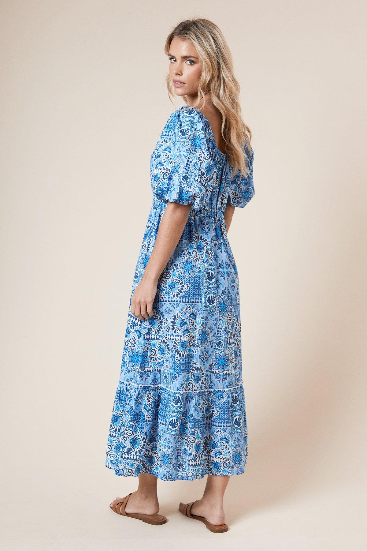 Dorothy Perkins Petite Poplin Twist Front Midi Dress Blue image 3