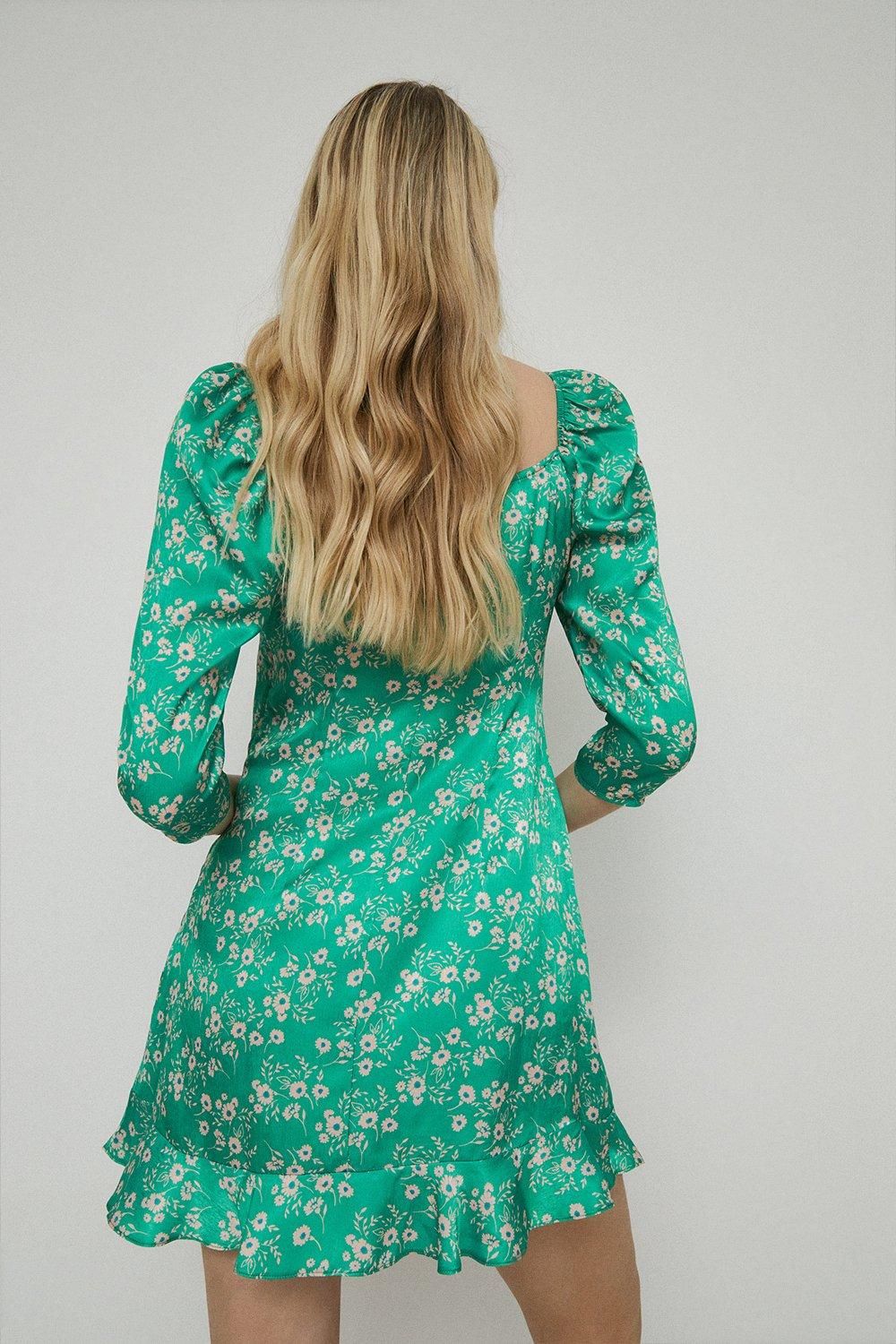 Warehouse Puff Sleeve Mini Dress In Floral Green image 3