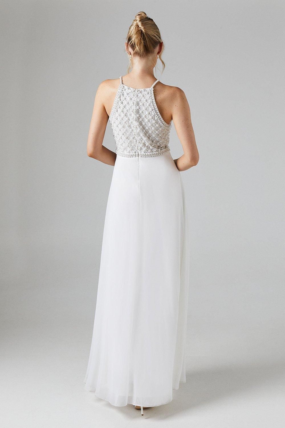 Coast Halterneck Pearl Embellishment Georgette Wedding Dress Ivory image 3