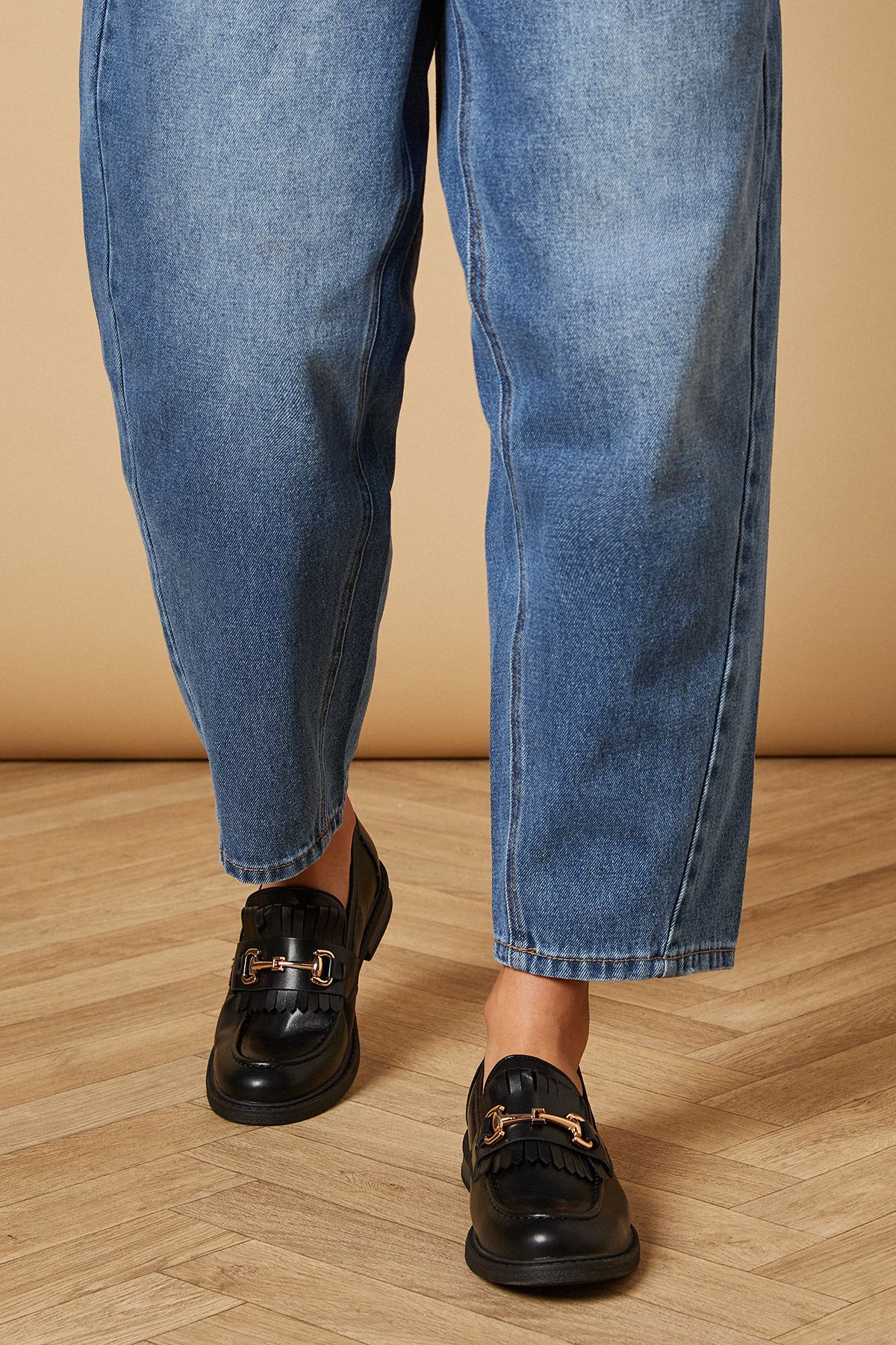 Oasis Zuleika Faux Leather Fringe Detail Metal Snaffle Chunky Loafers Black image 3