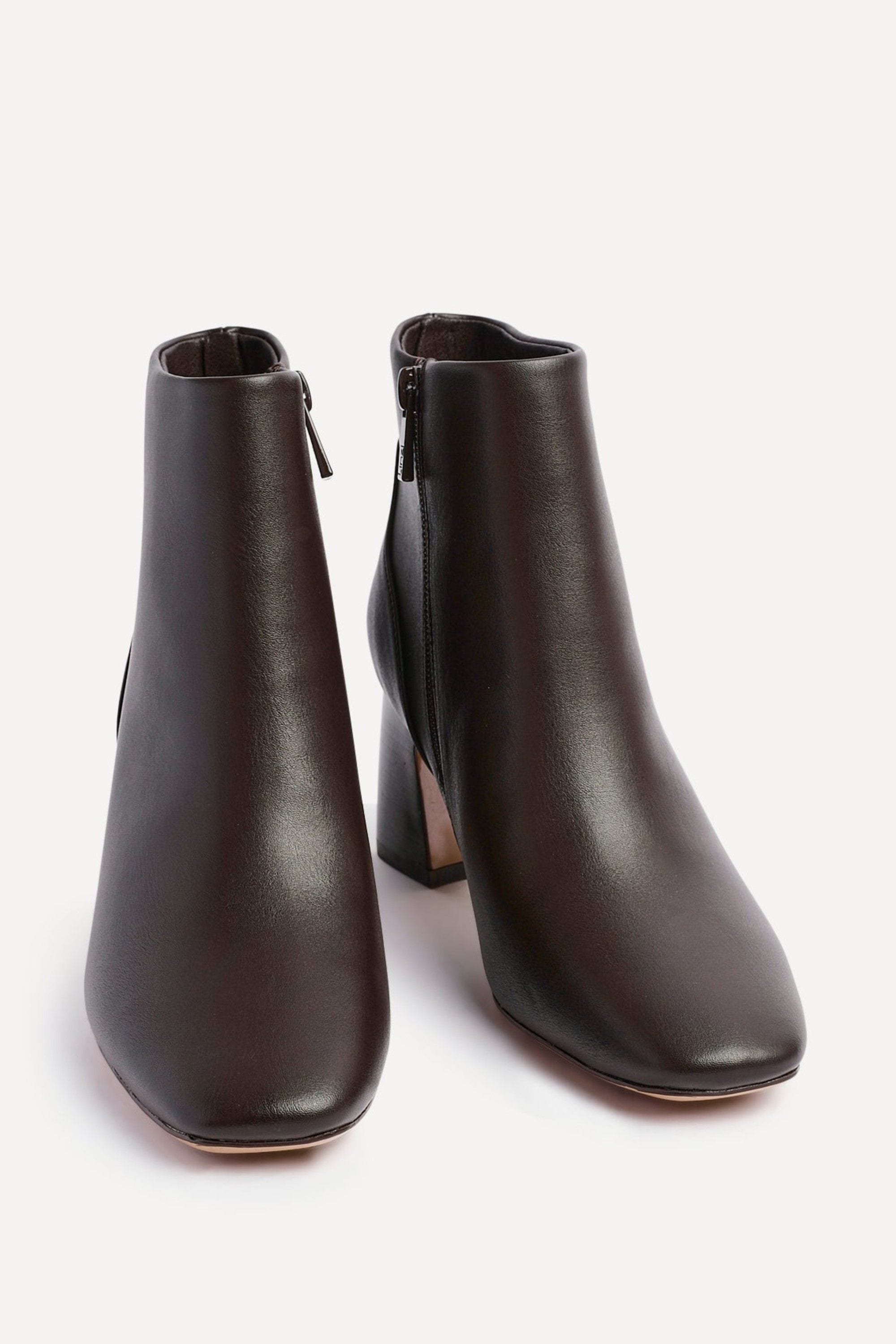 Linzi Cove Brown Faux Leather Soft Square Toe Block Heel Ankle Boot image 3