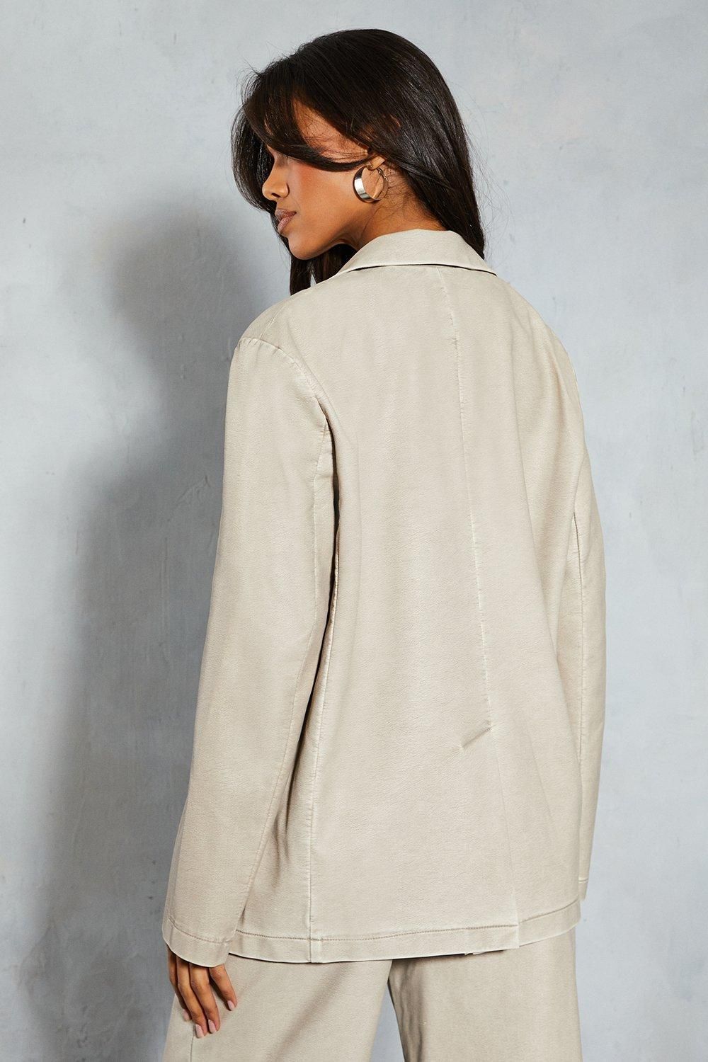 MissPap Leather Look Oversized Blazer Stone image 3