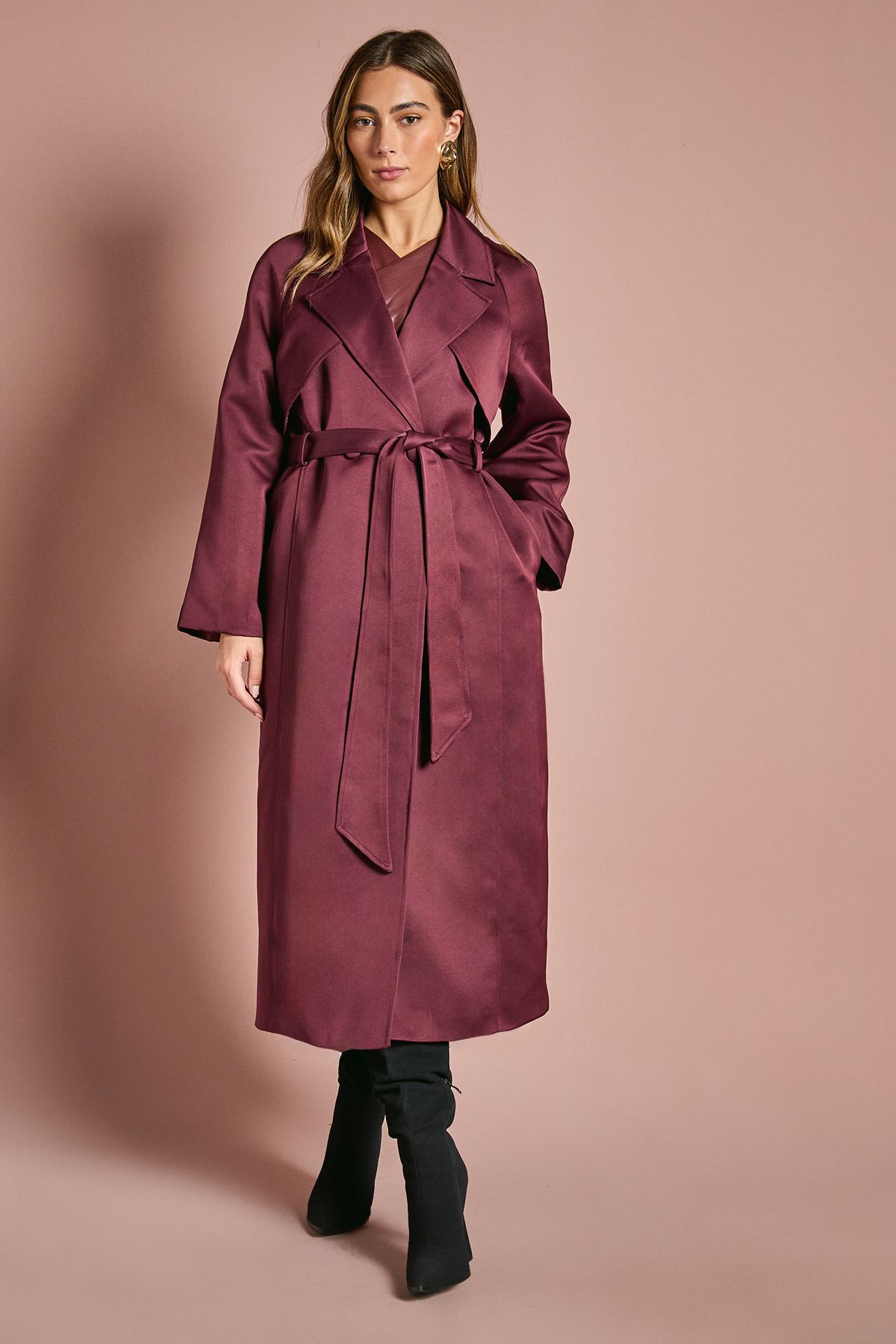 Coast Malbec Satin Occasion Belted Trench Coat Malbec image 6