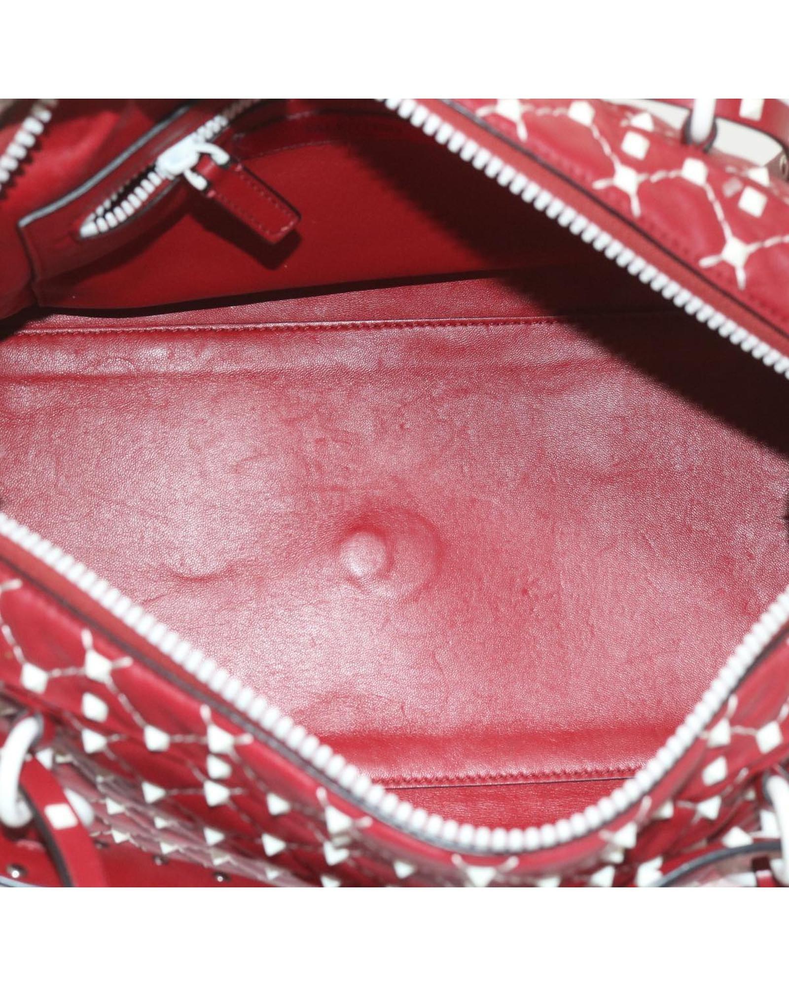 Valentino Preloved Rockstud Small Quilted Bowling Bag Wo - Red Shoulder Bags image 11