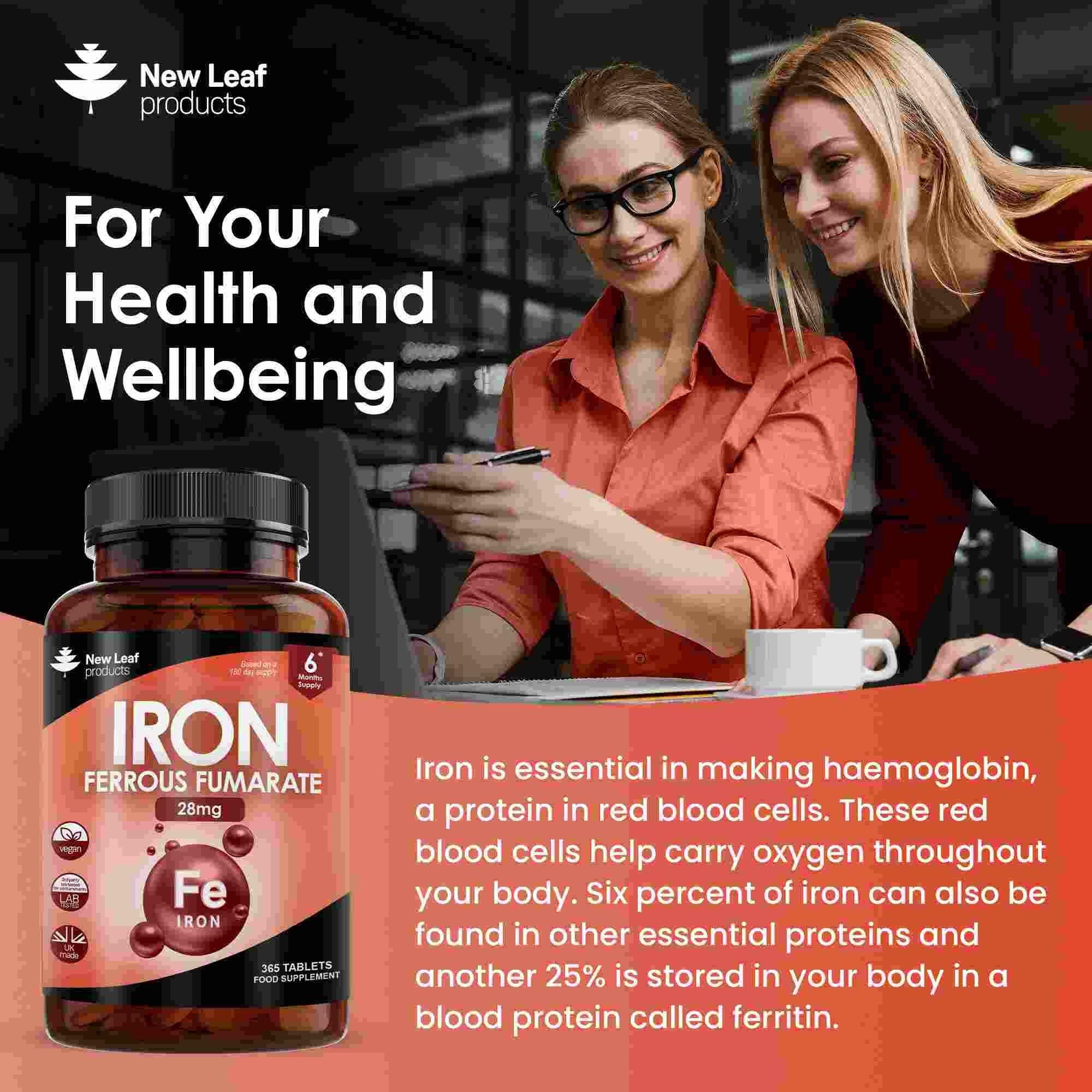 New leaf health Gentle Iron Tablets 28mg - Ferrous Fumarate Iron Supplements 6 Month Supply image 3