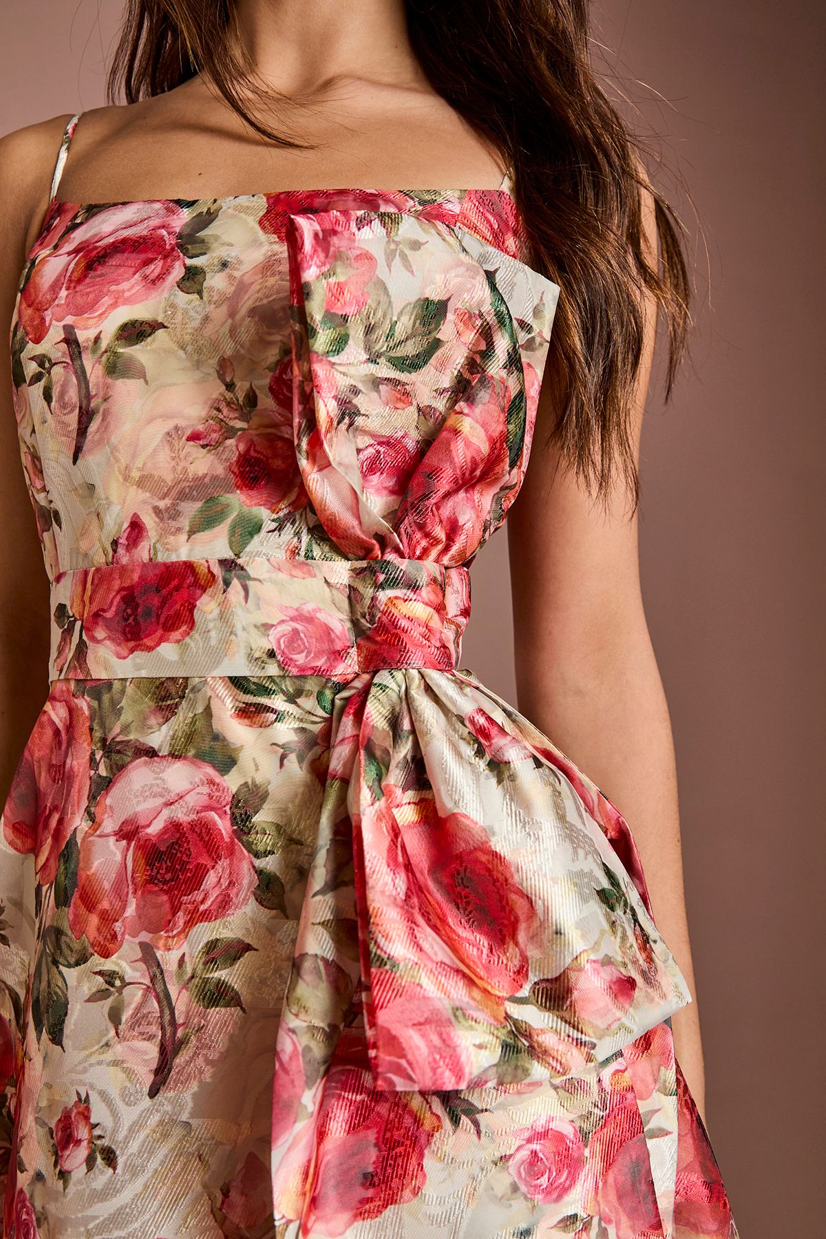 Coast Printed Strappy Bow Detail Midi Dress Red image 4
