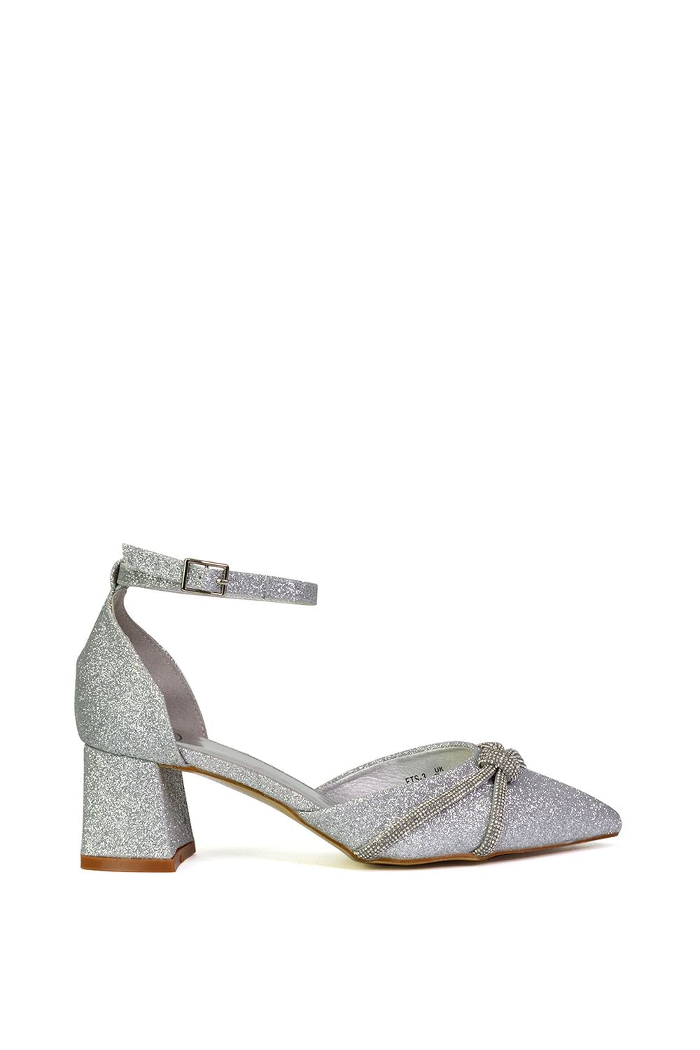 XY London 'Sarah' Ankle Strap Pointed Toe Diamante Mid Block Heels