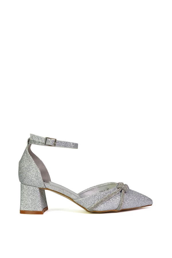 XY London 'Sarah' Ankle Strap Pointed Toe Diamante Mid Block Heels