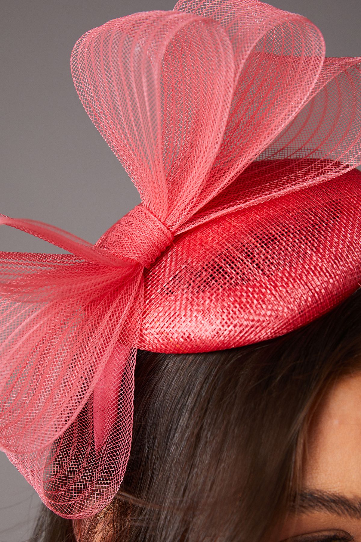 Coast Lisa Tan Mesh Bow Pillbox Fascinator Coral image 3