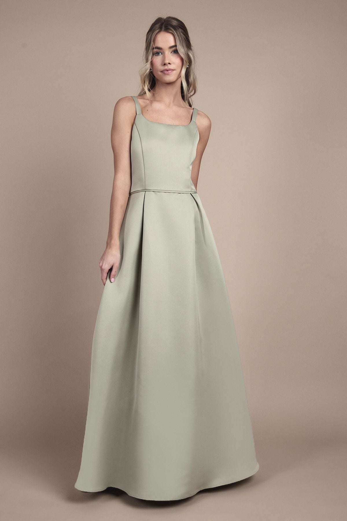 Coast Teen Structured Satin Full Skirted Bridesmaid Dress Sage image 4