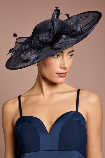 Coast Bow And Feather Wide Brim Fascinator Navy