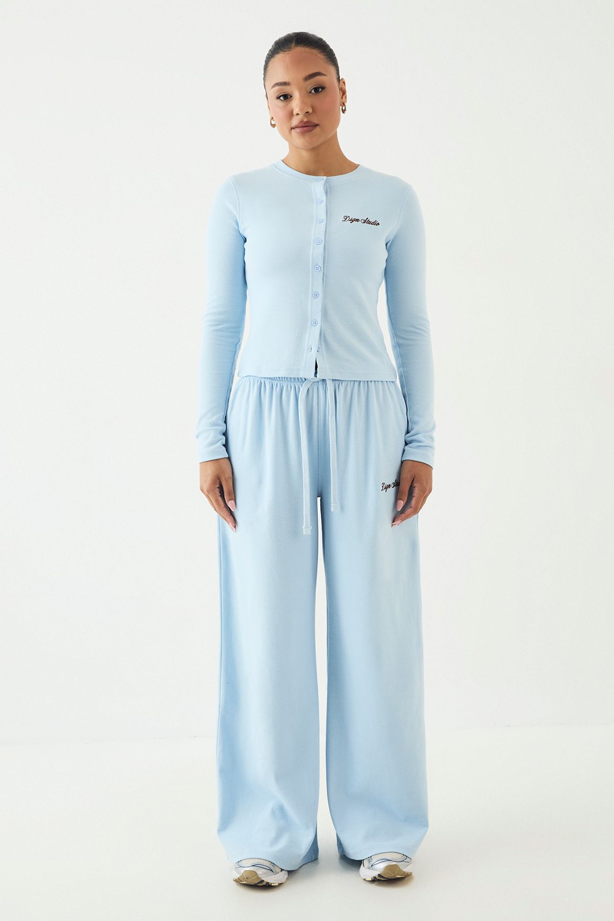 DSGN Studio DSGN Studio Embroidered Rib Wide Leg Trouser Light Blue image 5
