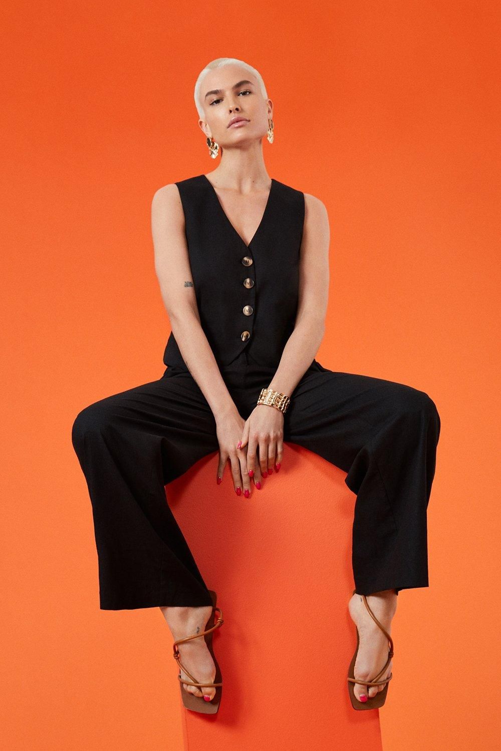 Dorothy Perkins Linen Look Wide Leg Trousers Black