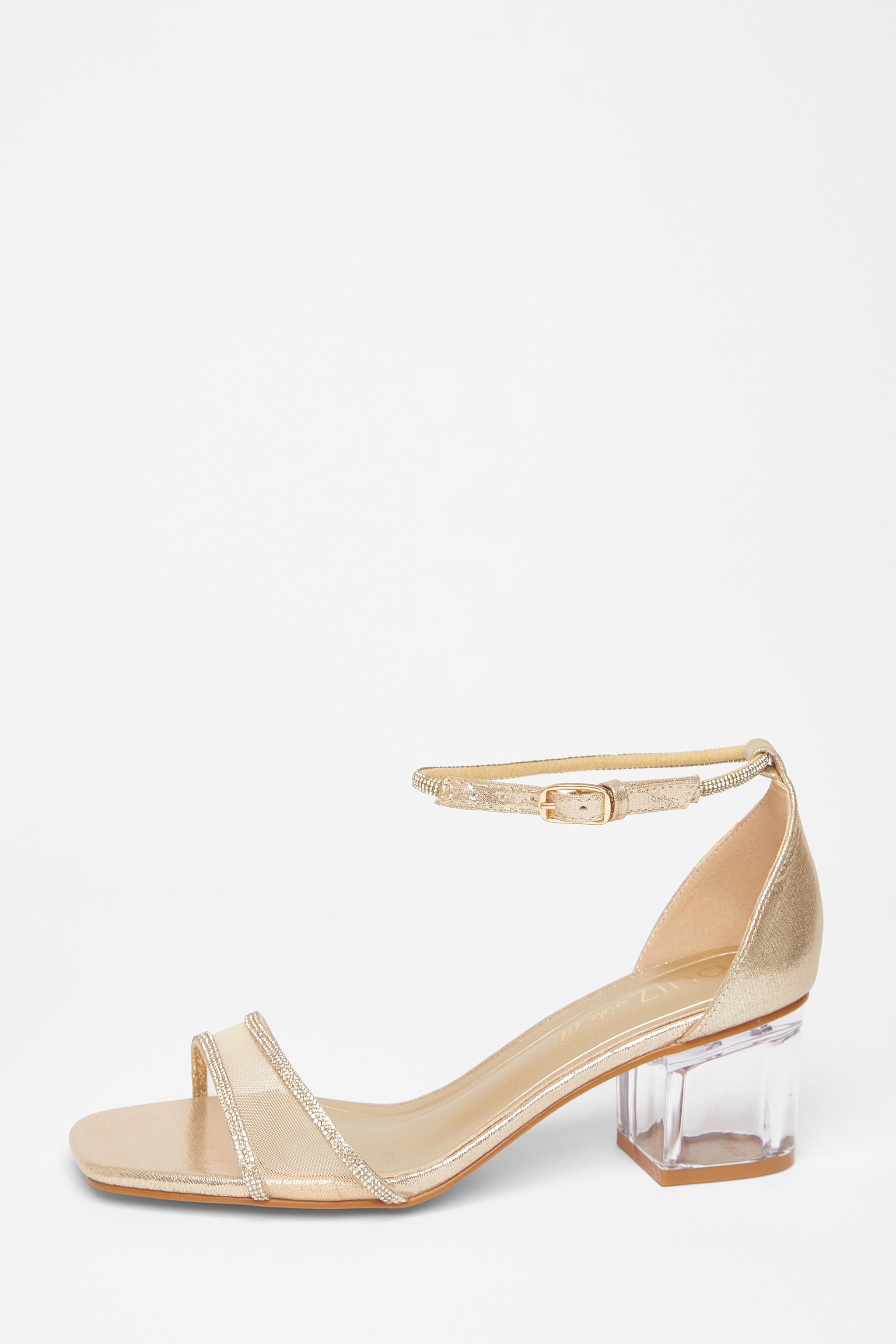 Quiz Gold Wide Fit Mesh Front Heeled Sandals image 3