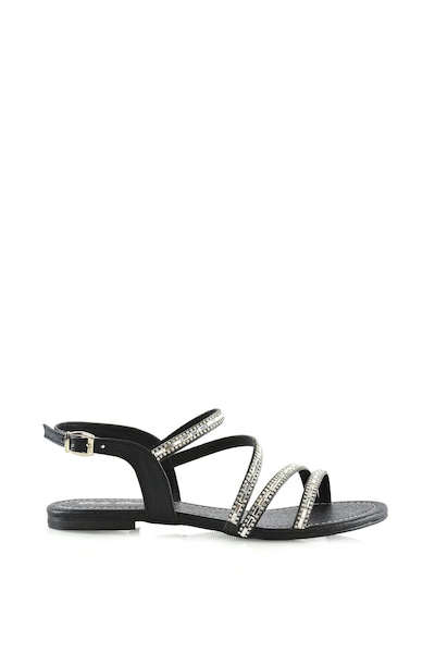 XY London 'Mercedes' Strappy Mirror Diamante Flat Sandals