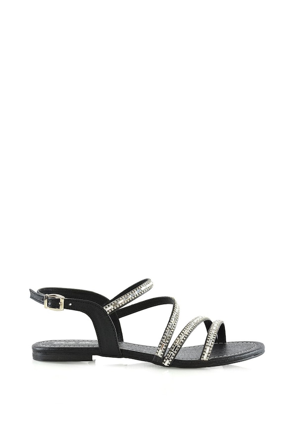 XY London 'Mercedes' Strappy Mirror Diamante Flat Sandals