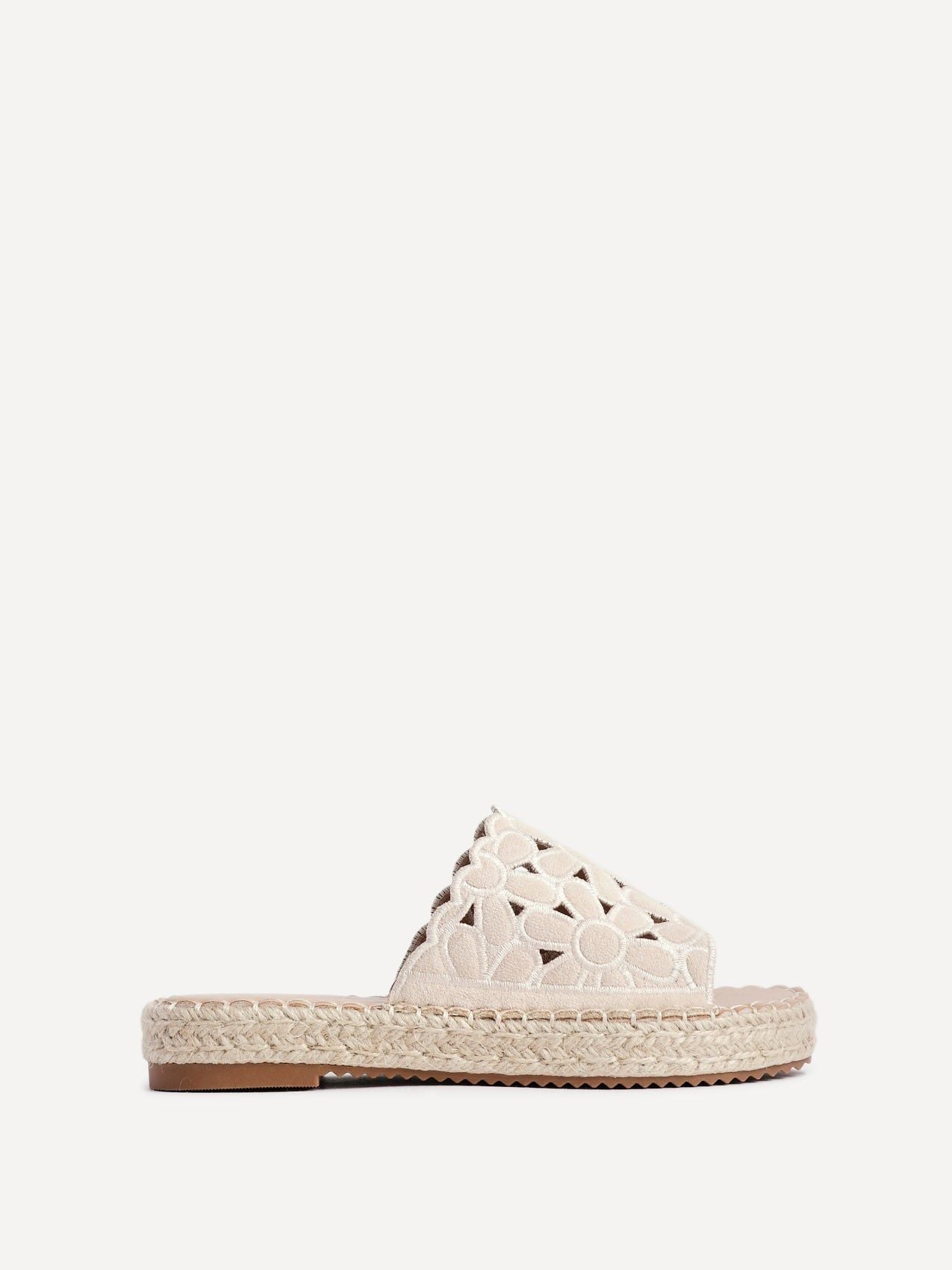 Linzi Parade Beige Faux Suede Floral Espadrille Flatform Slider image 1