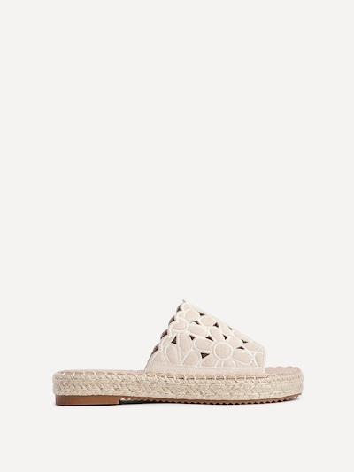 Linzi Parade Beige Faux Suede Floral Espadrille Flatform Slider