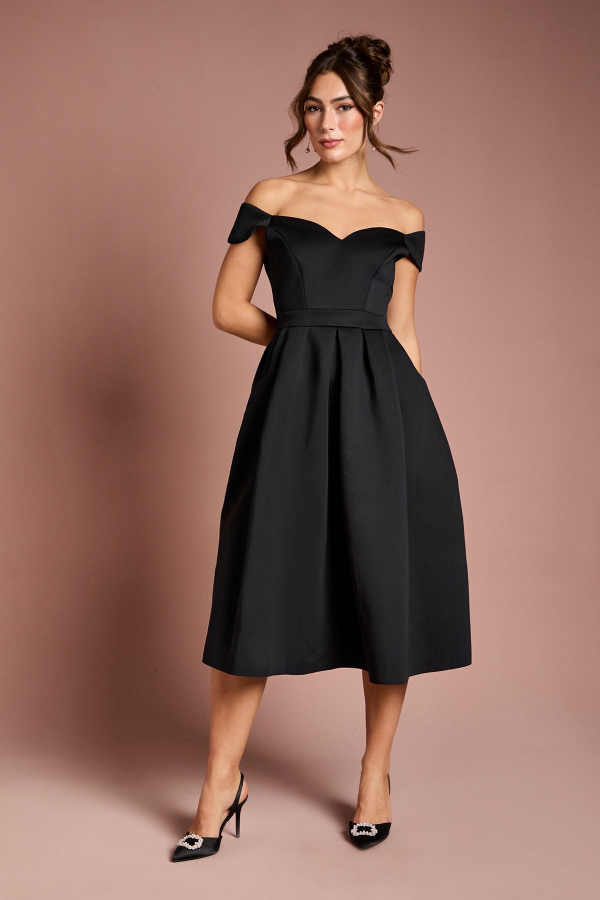 Coast Scuba Sweetheart Neckline Midi Dress Black