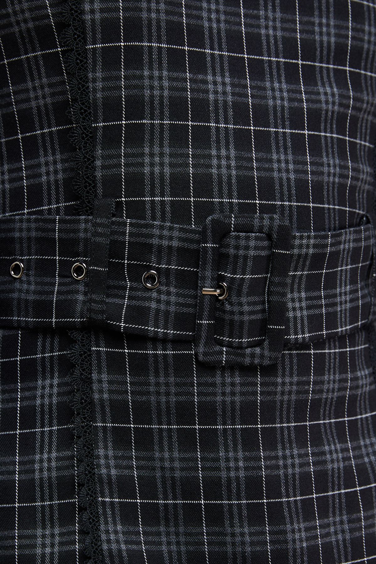 Oasis Checked Belted Balloon Sleeve Flippy Mini Dress Mono image 4