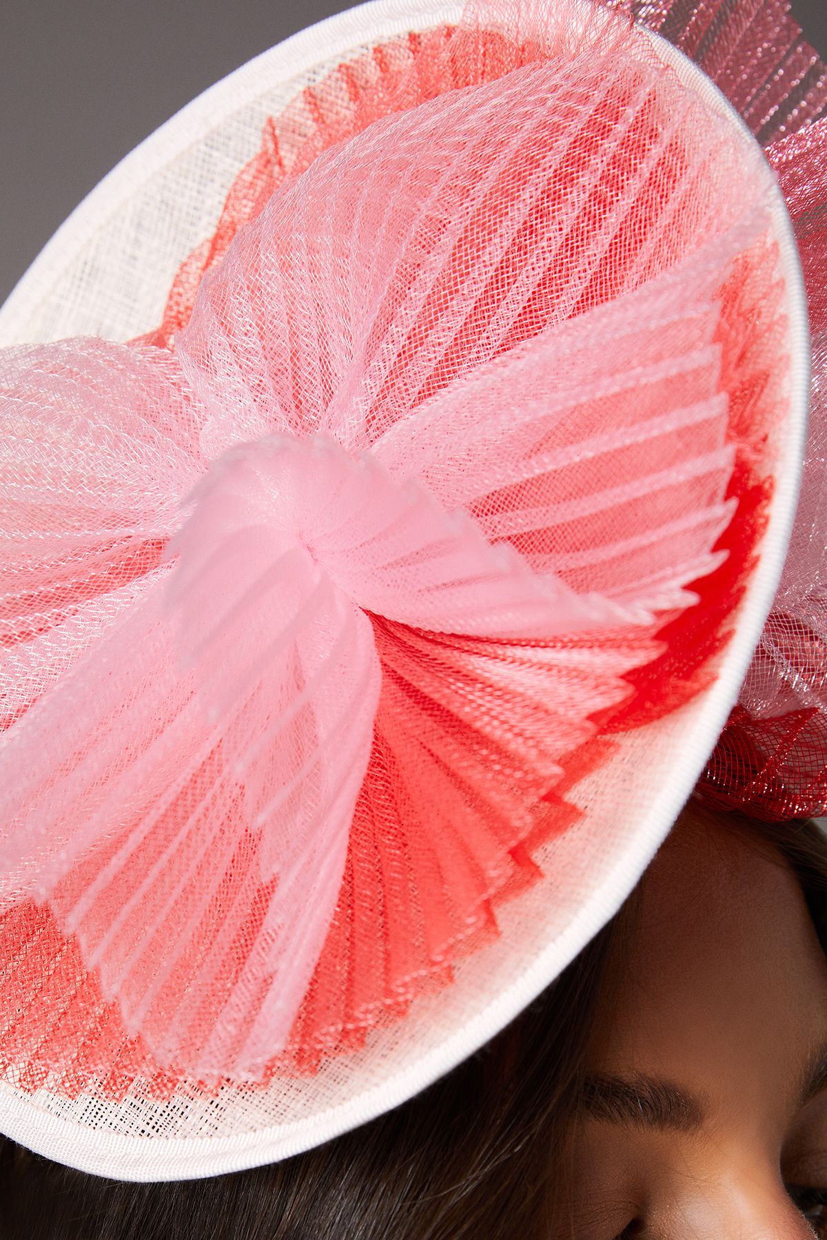 Coast Lisa Tan Side Facing Ruffled Mesh Fascinator Coral image 3