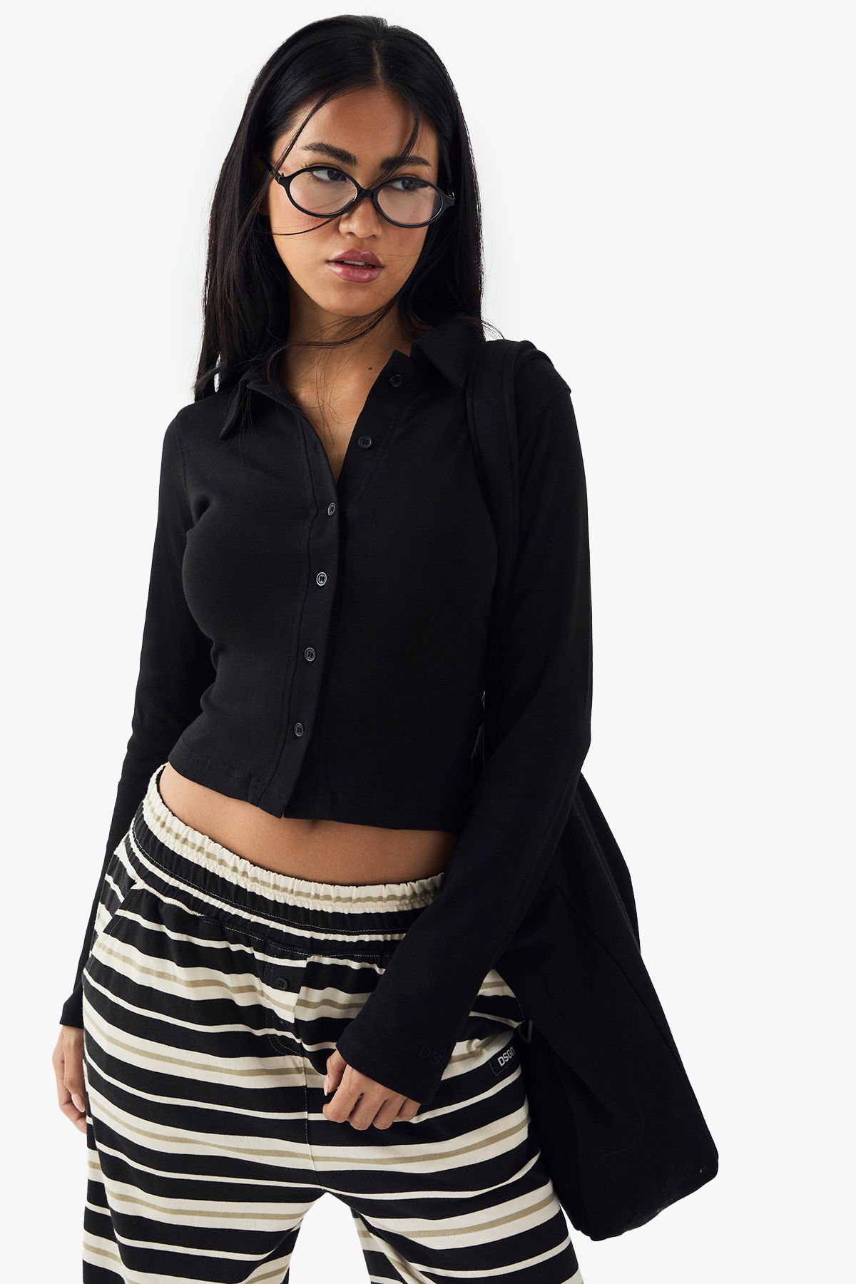 DSGN Studio DSGN Studio Button Through Collared Fitted Top Black image 1