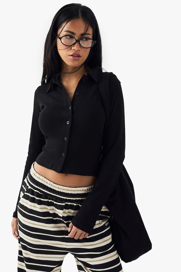 DSGN Studio DSGN Studio Button Through Collared Fitted Top Black