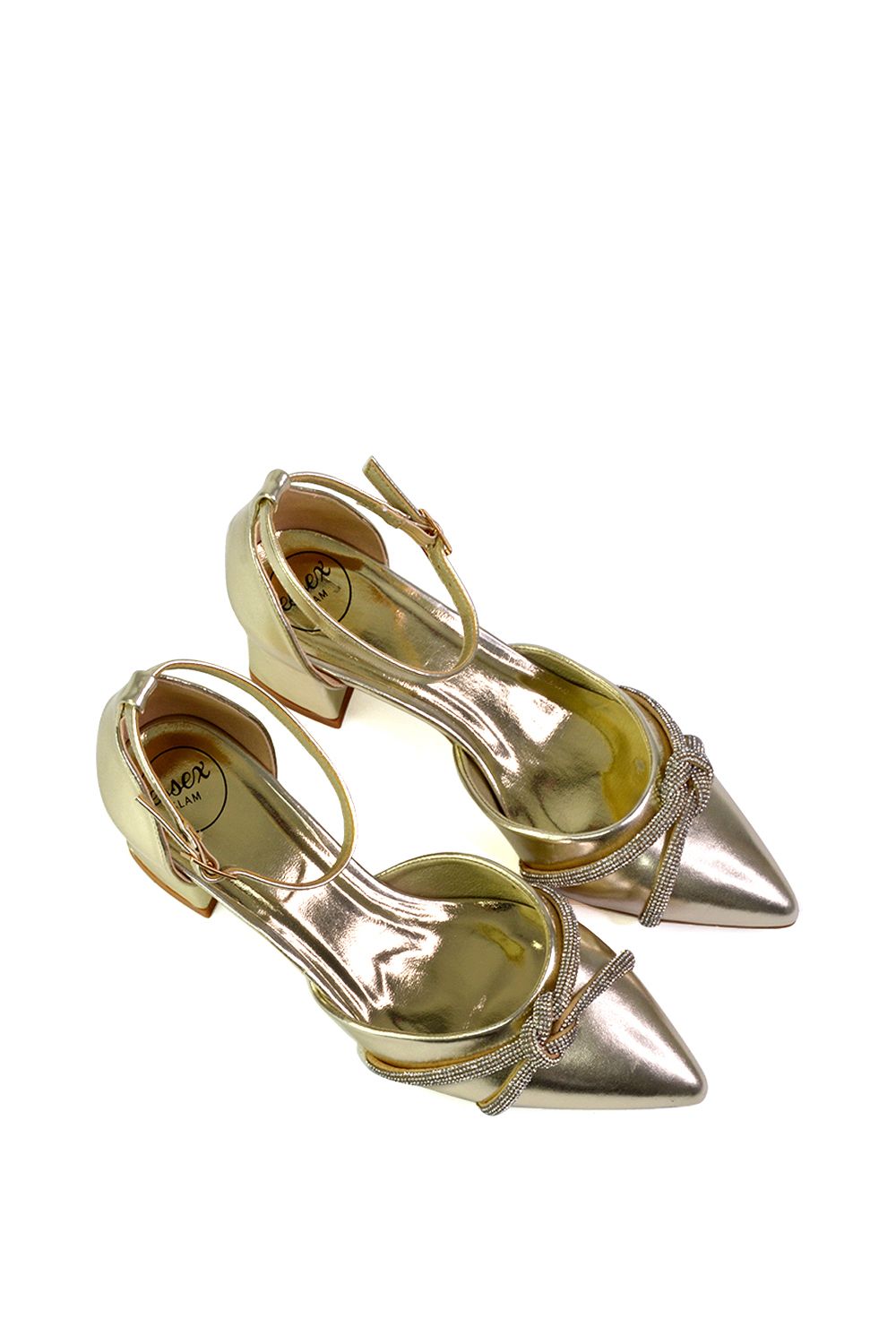 XY London 'Sarah' Ankle Strap Pointed Toe Diamante Mid Block Heels image 4