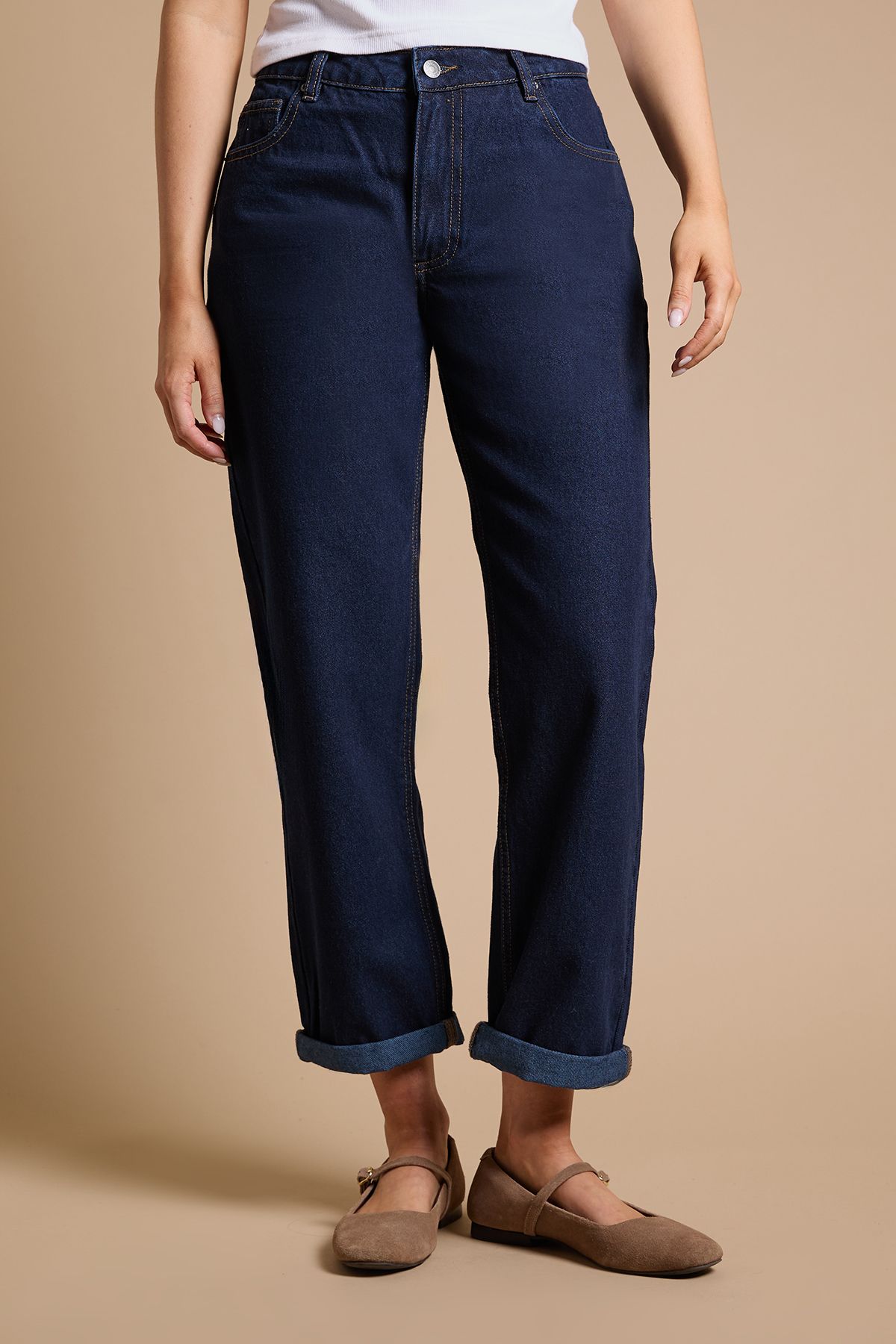 Dorothy Perkins Boyfriends Ankle Grazer Fold Up Jeans Indigo