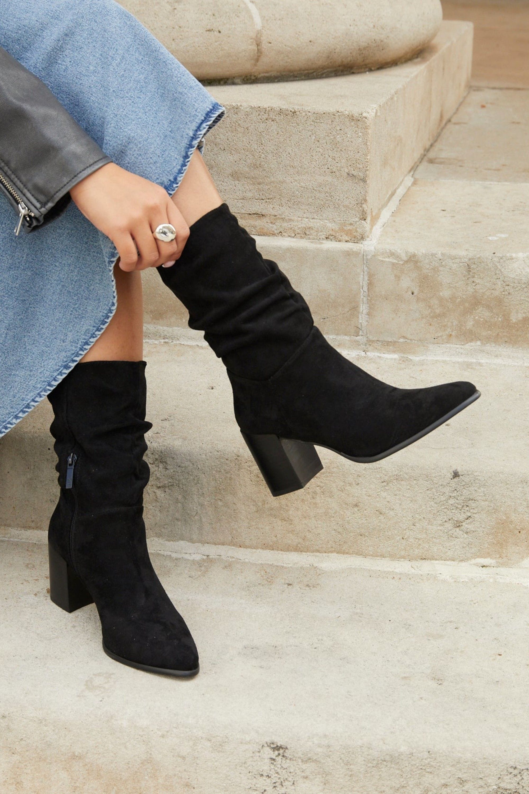 Linzi Wisteria Black Suede Western Style Ruched Boot image 6