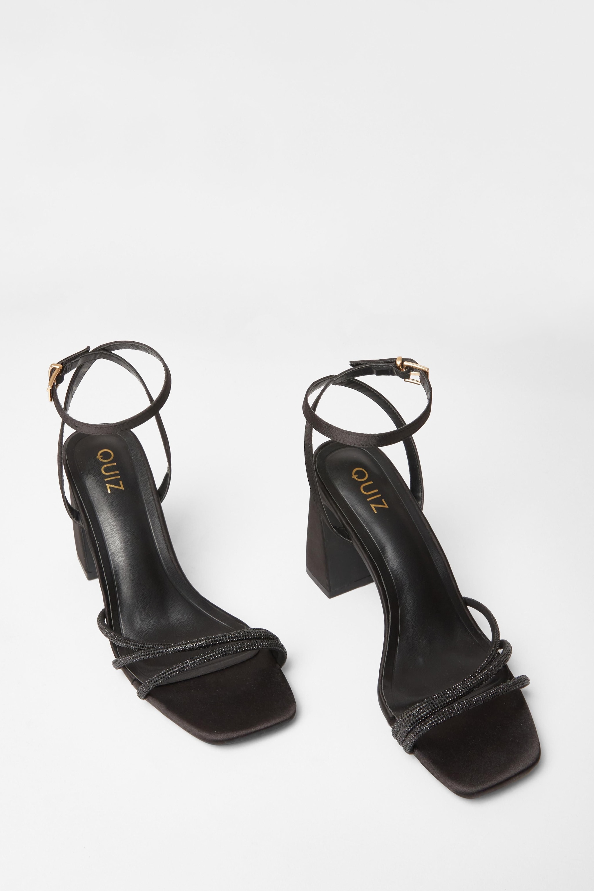 Quiz Black Diamante Strappy Block Heels image 2