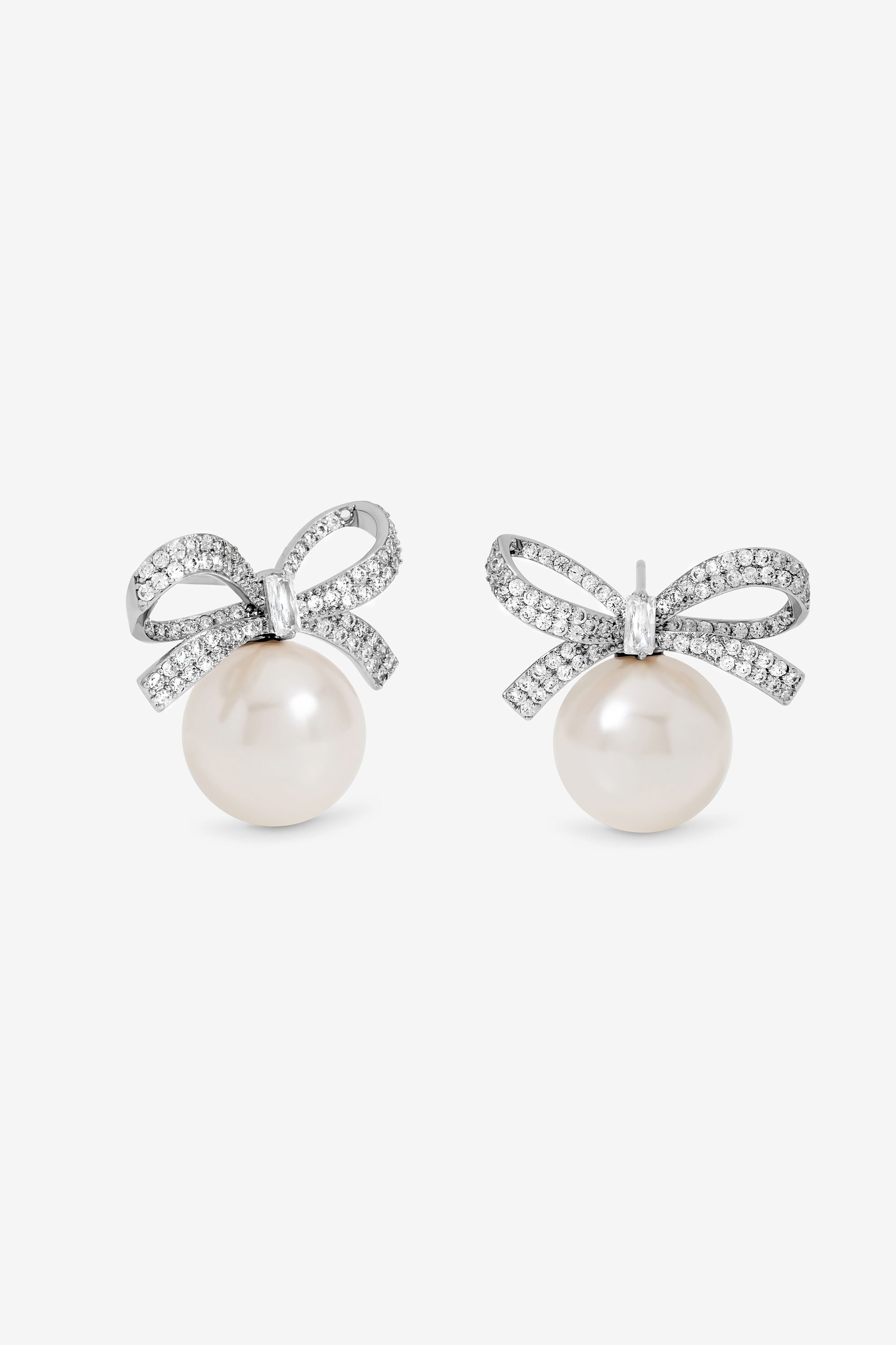 Jon Richard Rhodium Plated Crystal Bow and Pearl Earrings image 1