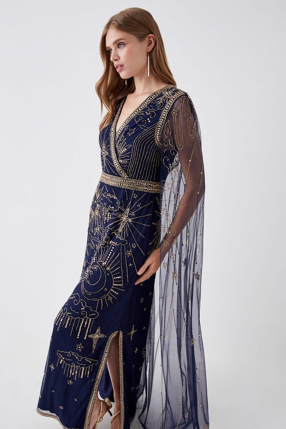 Coast Celestial Hand Embellished Cape Back Maxi Dress Navy image 2