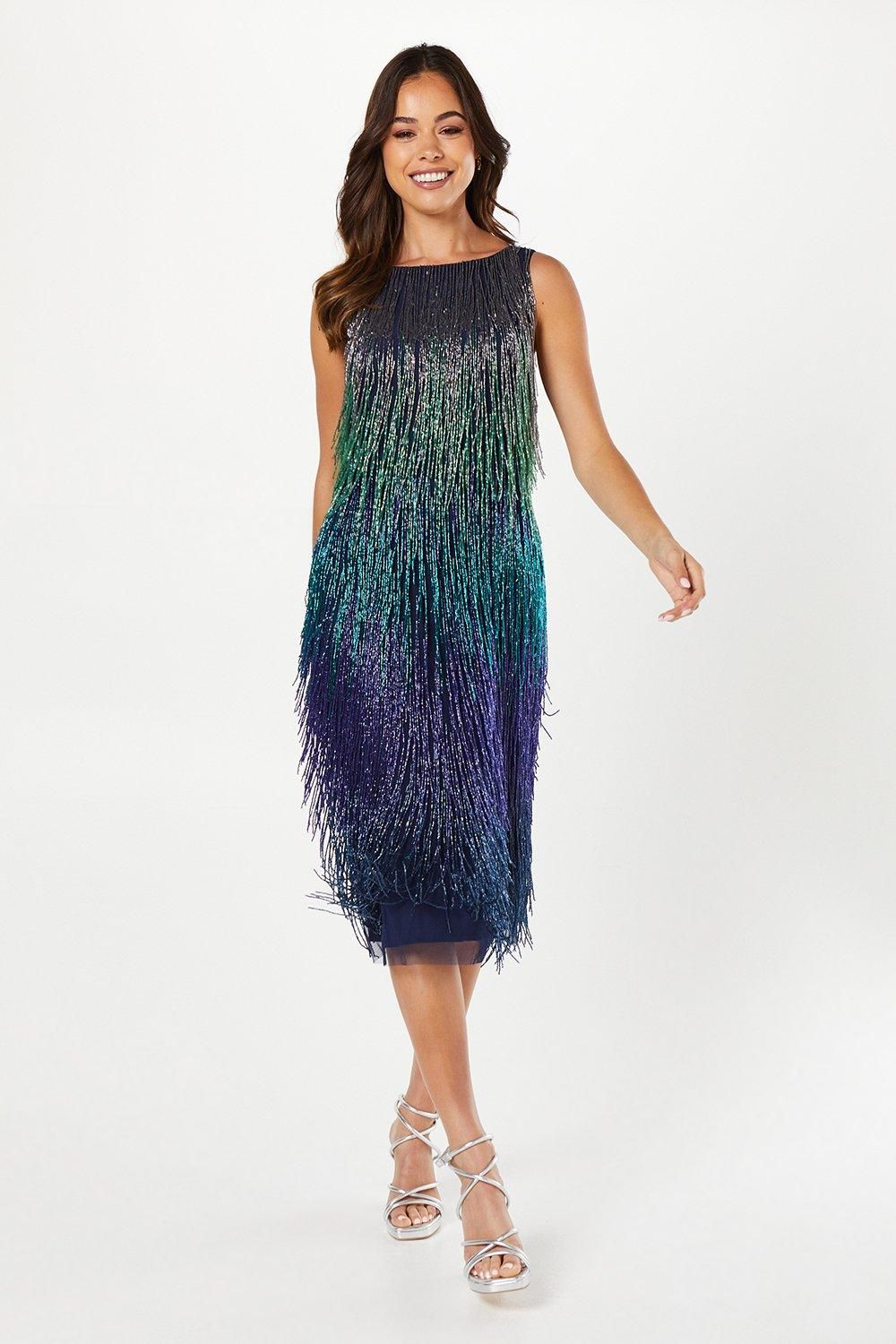 Coast Party Sequin Ombre Fringe Midi Dress Navy image 1