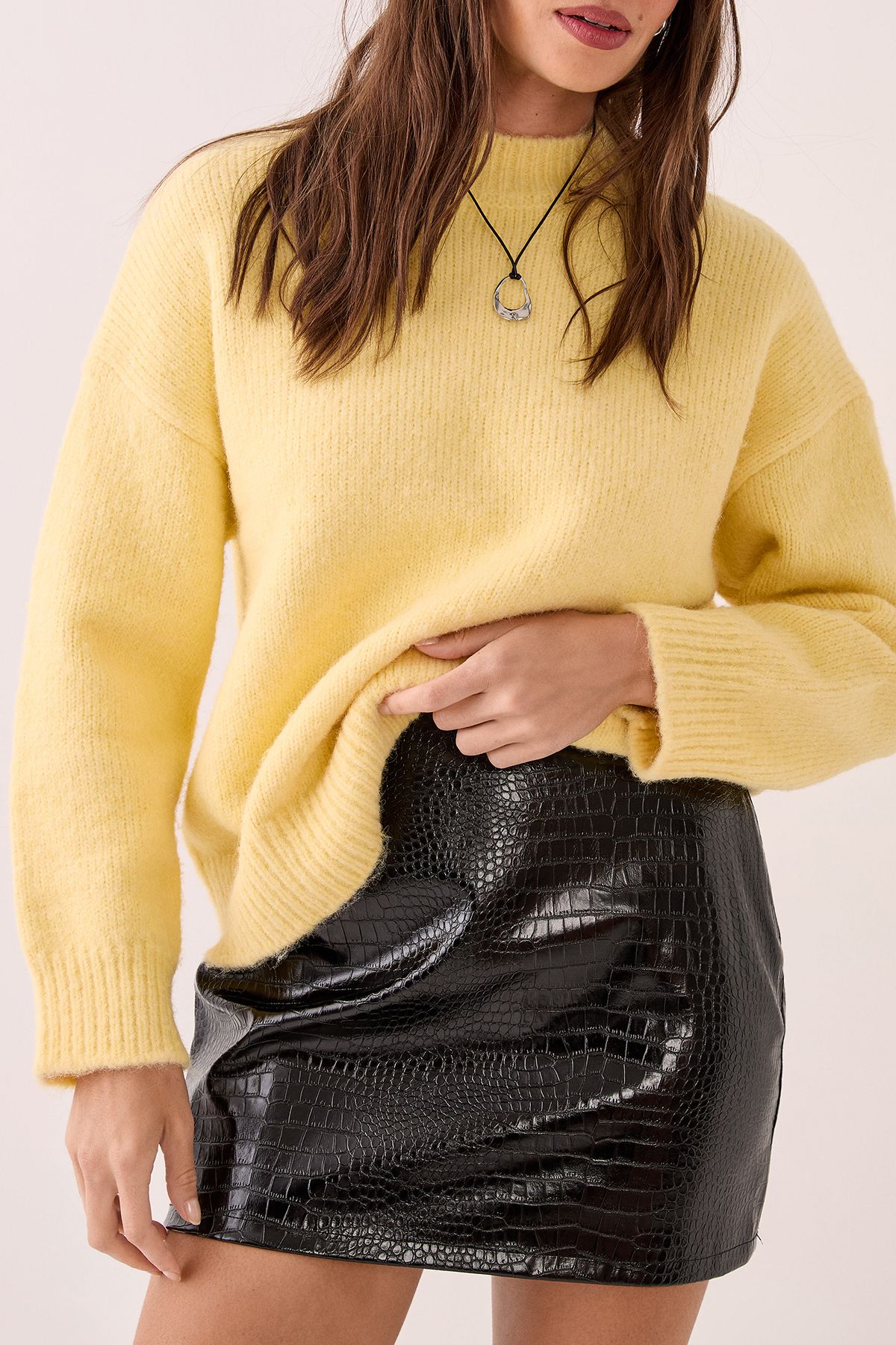 NastyGal Croc Vinyl Faux Leather Mini Skirt Black image 5