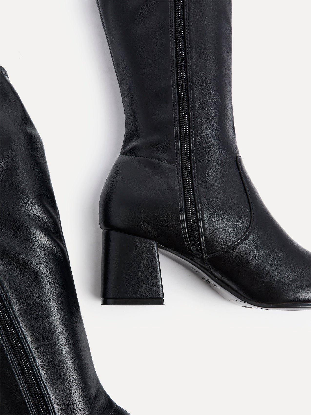 Linzi Frosty Black Faux Leather Block Heeled Knee High Boot image 4