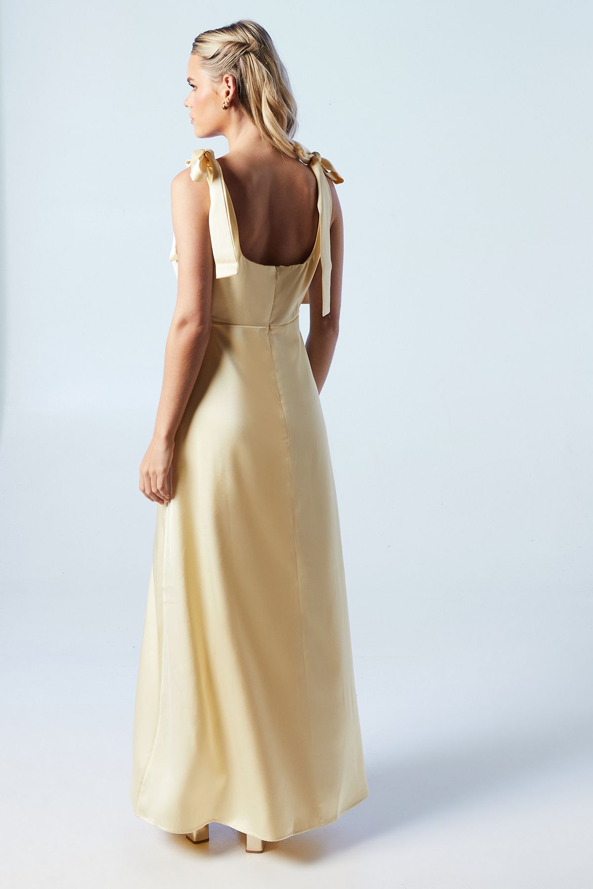 Oasis Oasis by Coast Petite Satin Tie Shoulder Midi Bridesmaid Dress Butter image 3