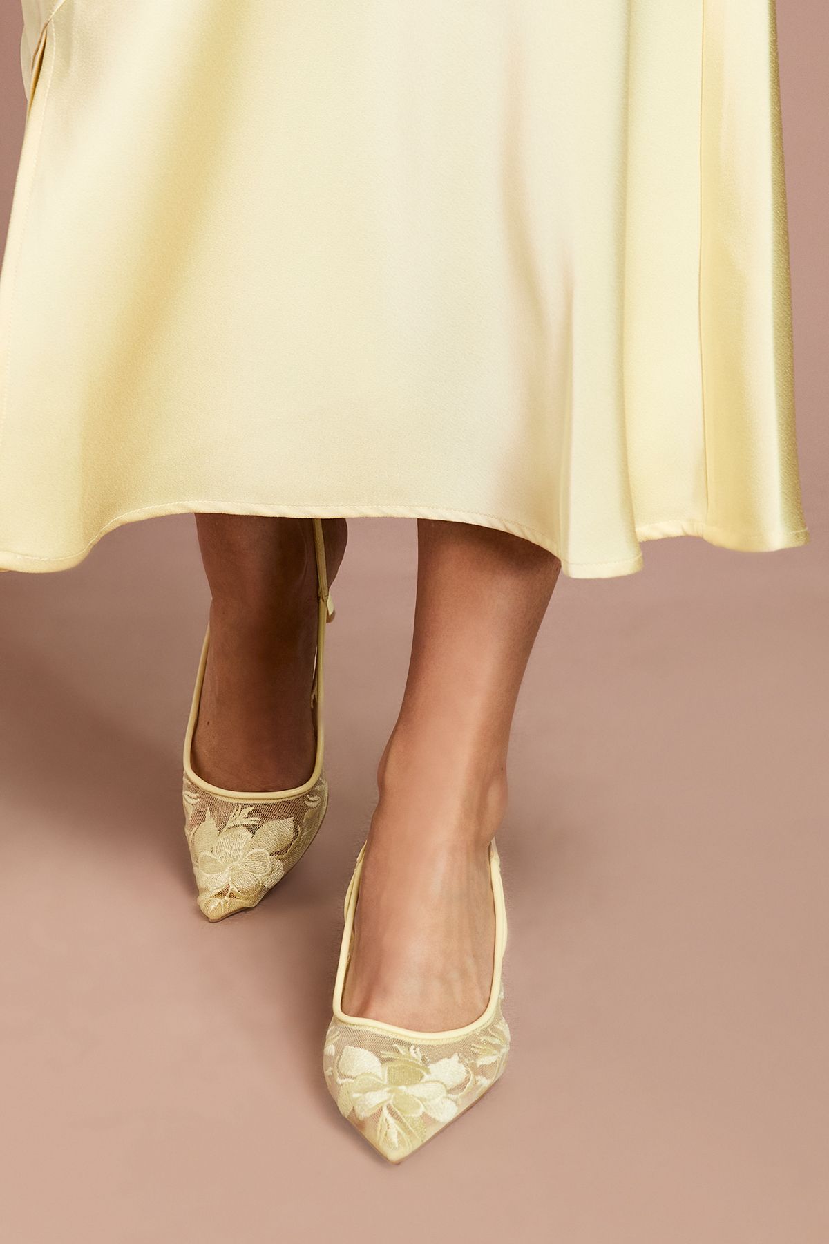 Coast Maeve Faux Leather Lace Slingback Stiletto Court Shoes Lemon image 2