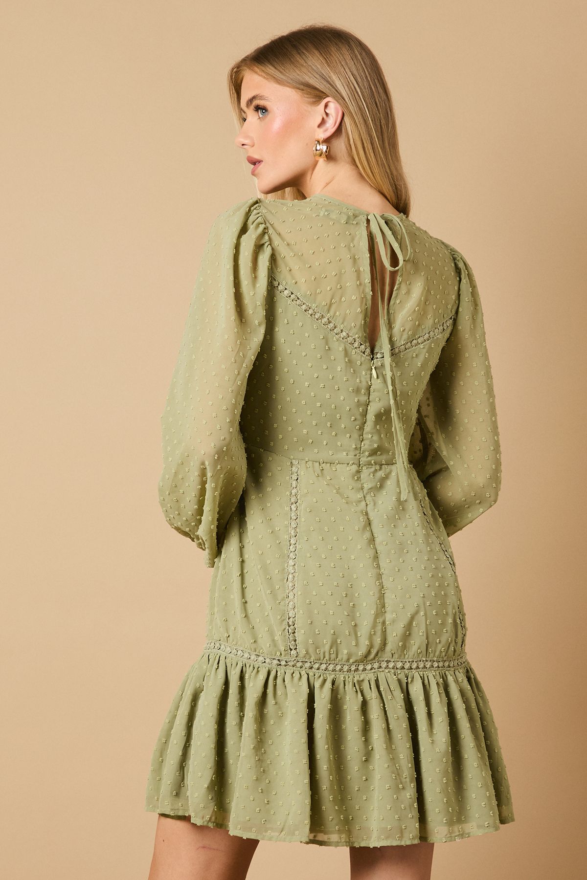 Oasis Trim Insert Detail Mini Dress Green image 4