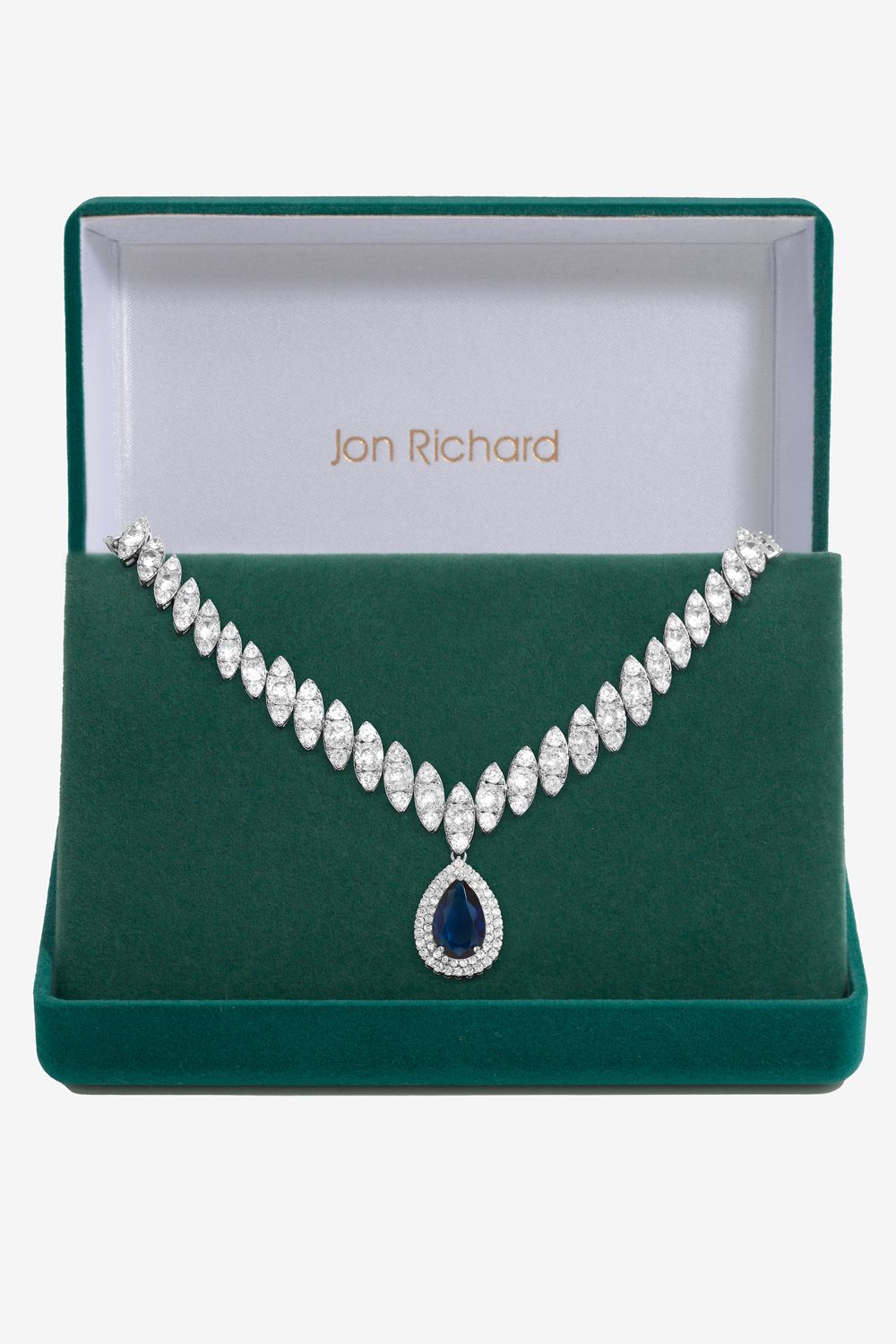 Jon Richard Gift Packaged Rhodium Plate And Blue Cubic Zirconia Statement Necklace