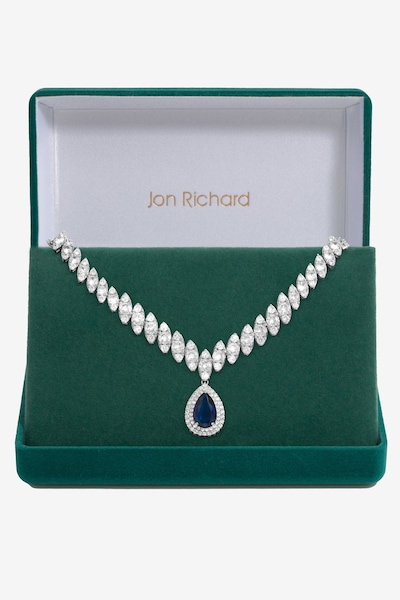 Jon Richard Gift Packaged Rhodium Plate And Blue Cubic Zirconia Statement Necklace