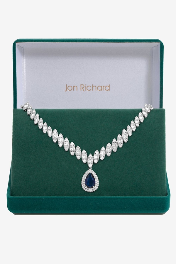 Jon Richard Gift Packaged Rhodium Plate And Blue Cubic Zirconia Statement Necklace
