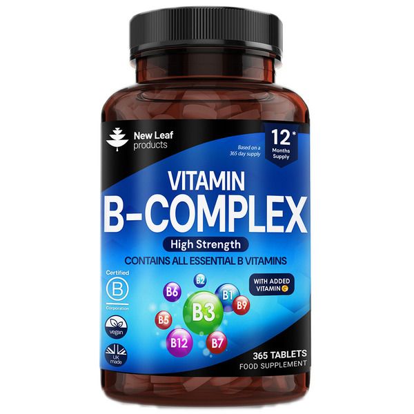 New leaf health Vitamin B Complex - 365 Small Tablets (One Year Supply) High Strength All 8 B Vitamins - Reduction of Tiredness, Energy & Immune Support
