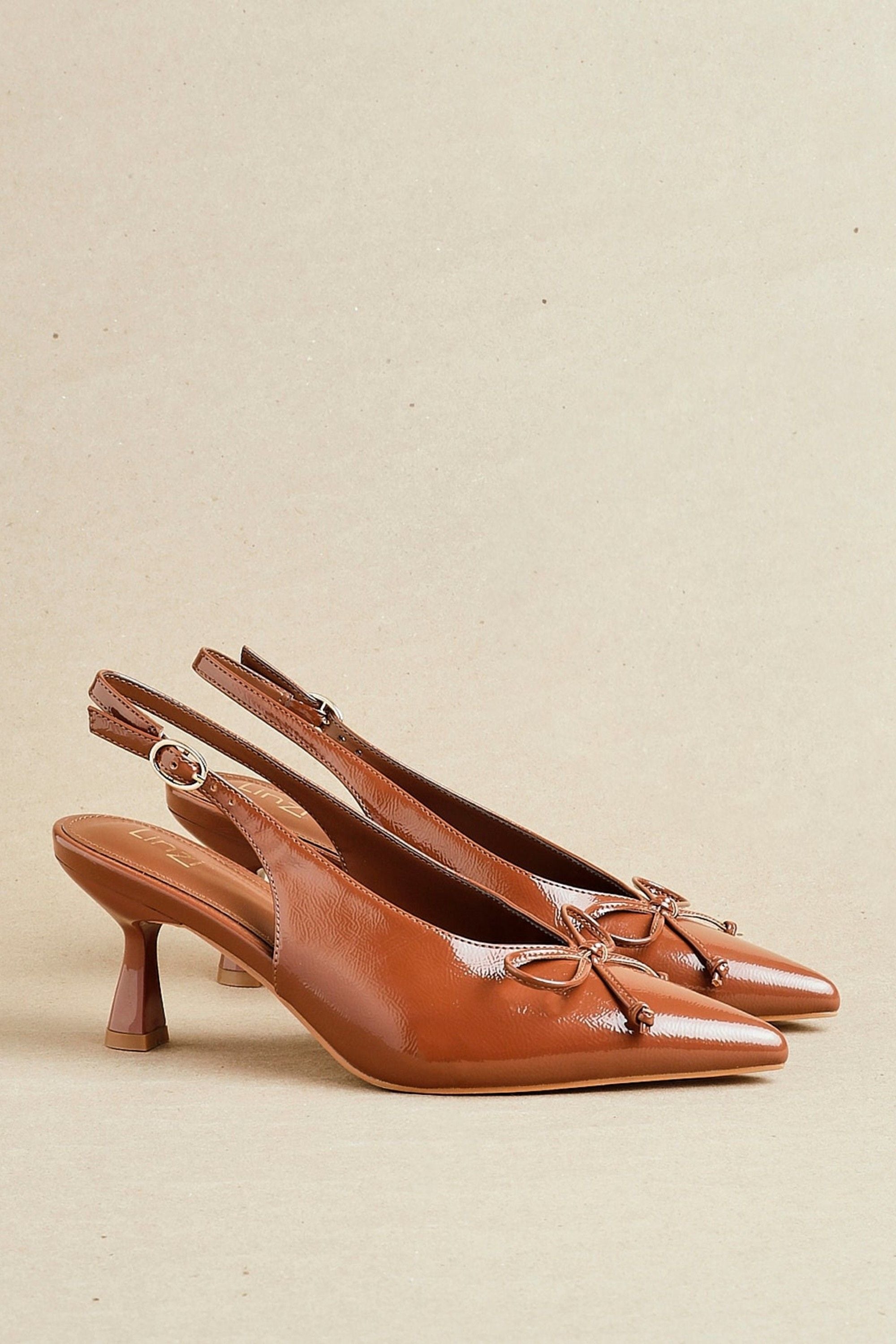 Linzi Ribbon Caramel Faux Leather Slingback Court Heel image 2