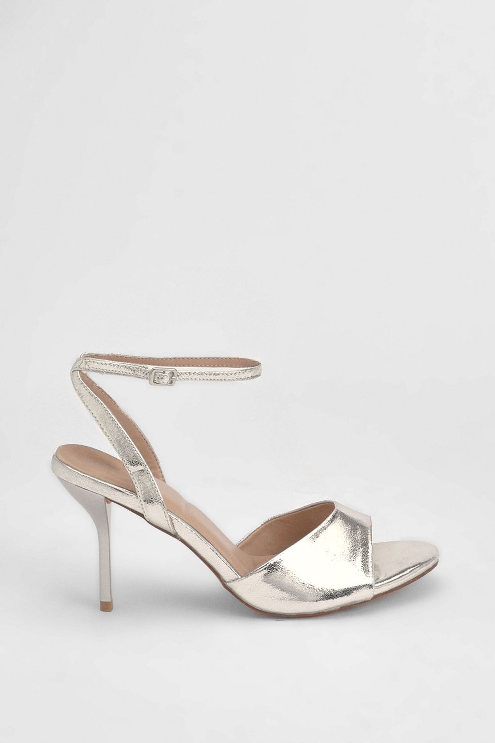 MissPap Silver Faux Metallic Leather Stiletto Heeled Sandals Silver
