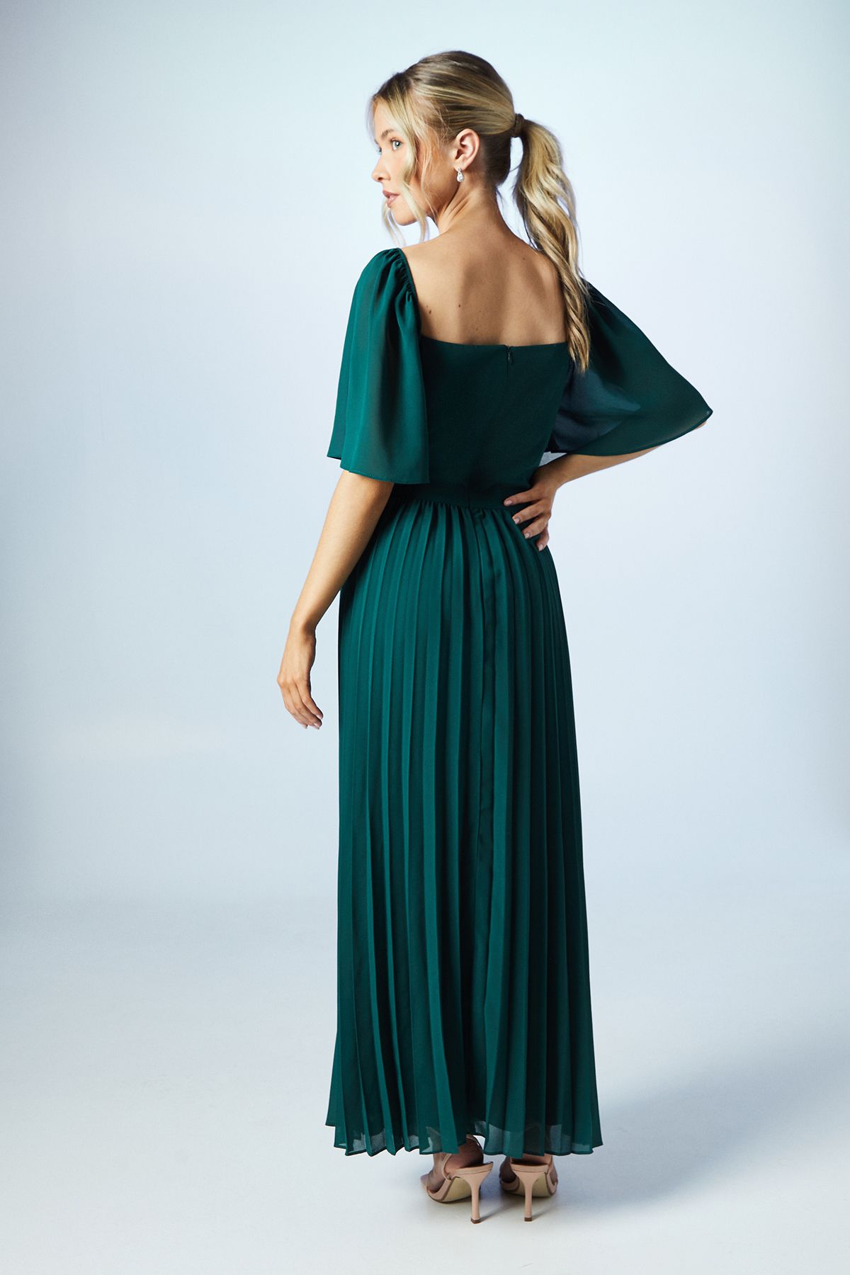 Coast Teen Pleated Georgette Angel Sleeve Bridesmaid Dress Emerald image 4